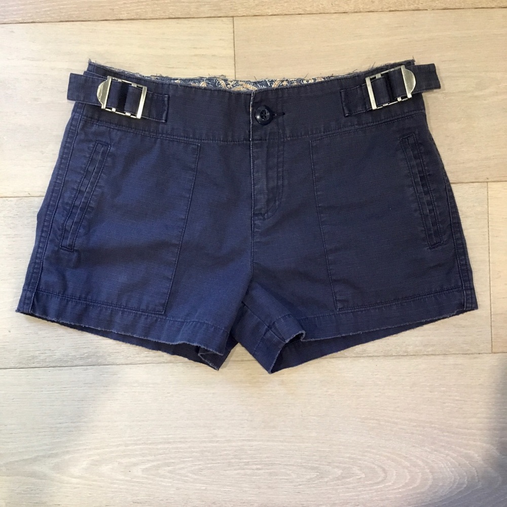 Bluenotes Navy Blue Cotton Shorts with Buckle Detail